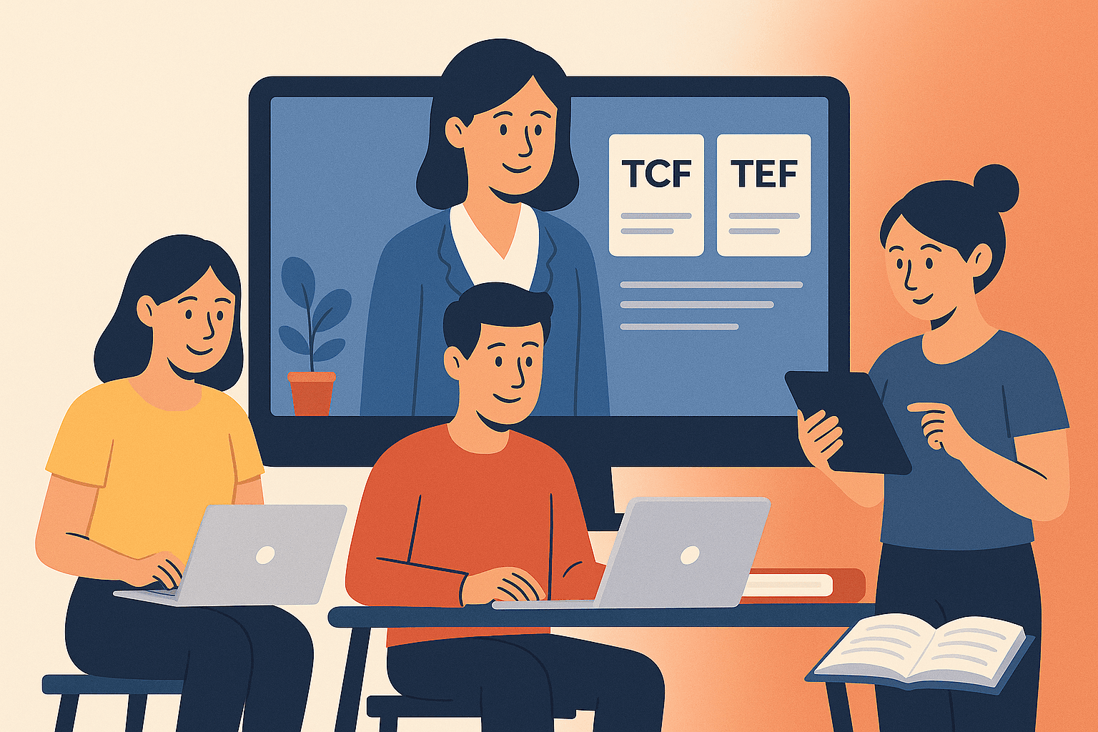 Illustration of an online TCF and TEF learning session